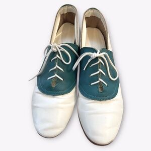 Vintage Retro Thom Brown New York Green & White Spectator Saddle Shoes Oxfords